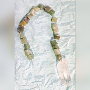 Square Green Aventurine Lumurian Hand Made Silver Loop Water Window Crystal L2